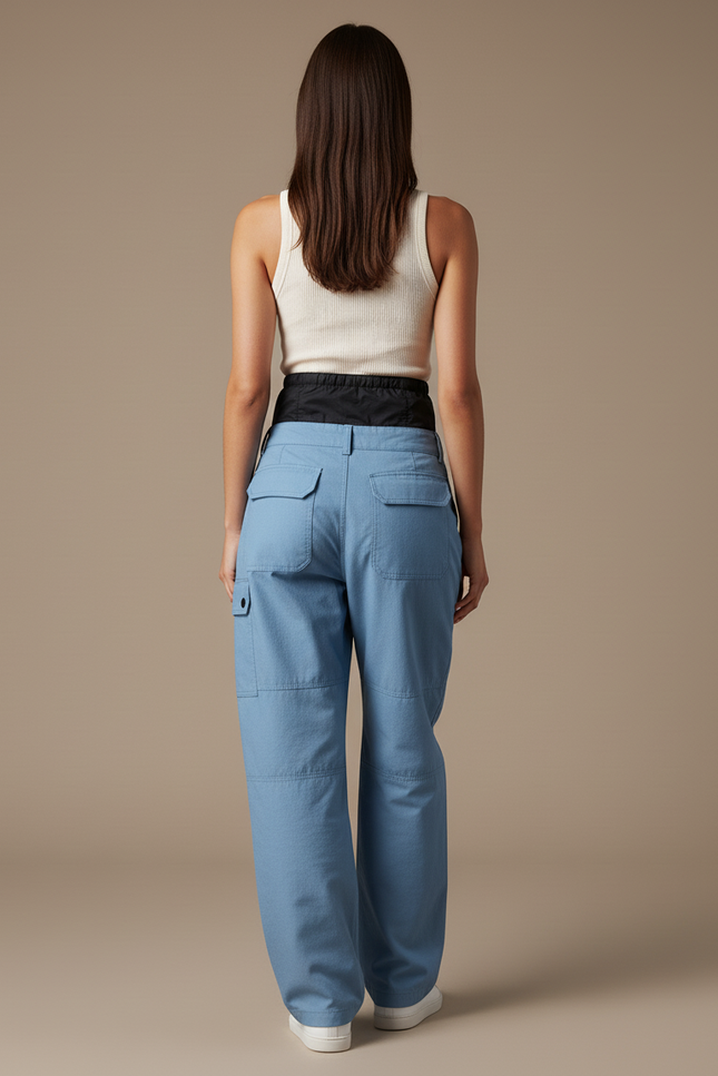 Pantalon Baggy Bleu Ciel Cargo Ample Décontracté - Toile - vue 2