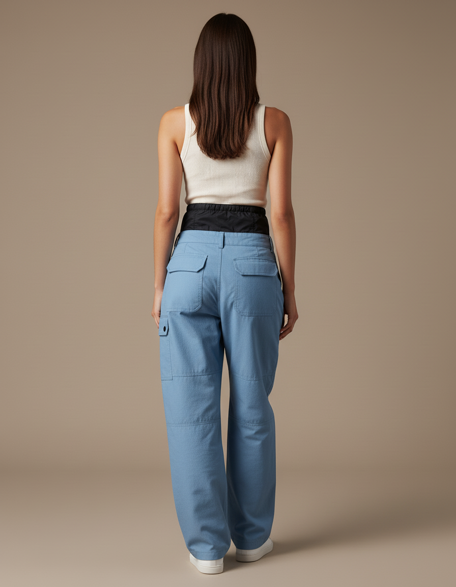 Pantalon Baggy Bleu Ciel Cargo Ample Décontracté - Toile - vue 2