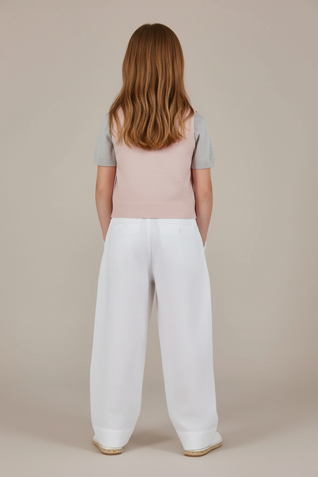 Pantalon Baggy Blanc Lin Ample Plissé Fille - vue 2