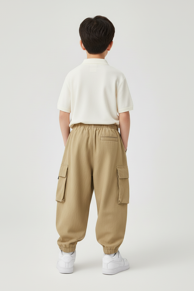 Pantalon Baggy Kaki Cargo Ample Coton Casual Garçon - vue 2