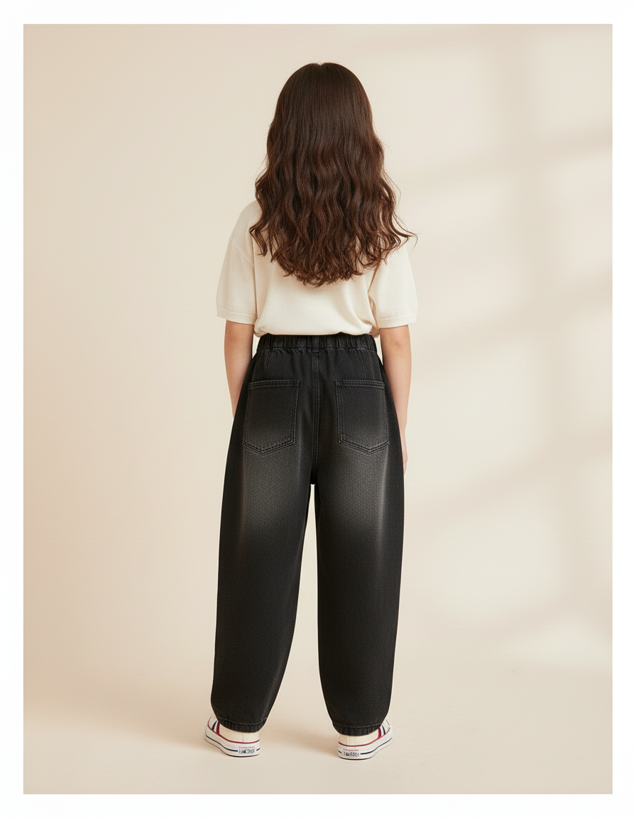 Pantalon Baggy Noir Ample Dégradé Denim Enfant - Jean - vue 2