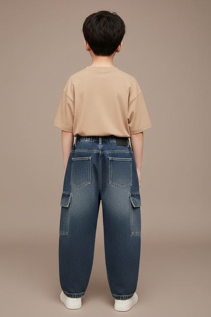 Pantalon Baggy Jean Denim Ample Cargo Enfant Décontracté - Bleu - vue 2