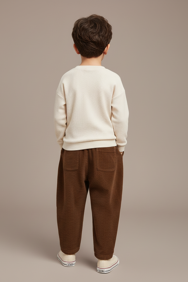 Pantalon Baggy Velours Côtelé Marron Décontracté Garçon - Cordé - vue 2