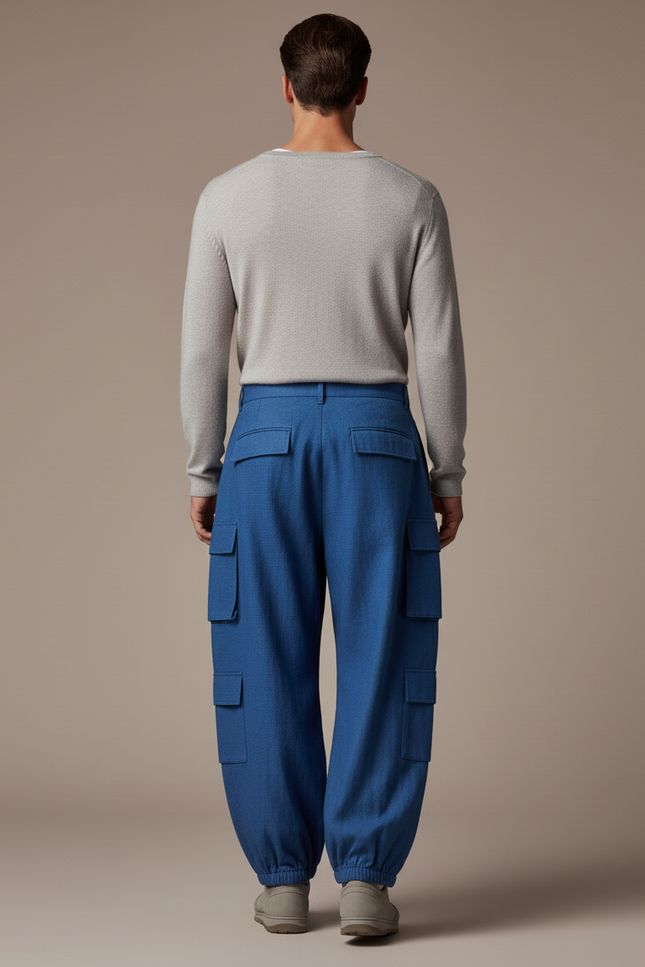 Pantalon Baggy Bleu Cargo Ample Homme - Toile - vue 2