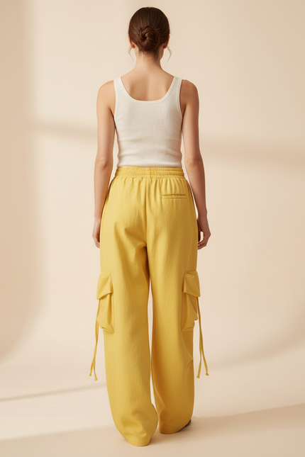 Pantalon Baggy Jaune Cargo Ample Décontracté Femme - Toile - vue 2