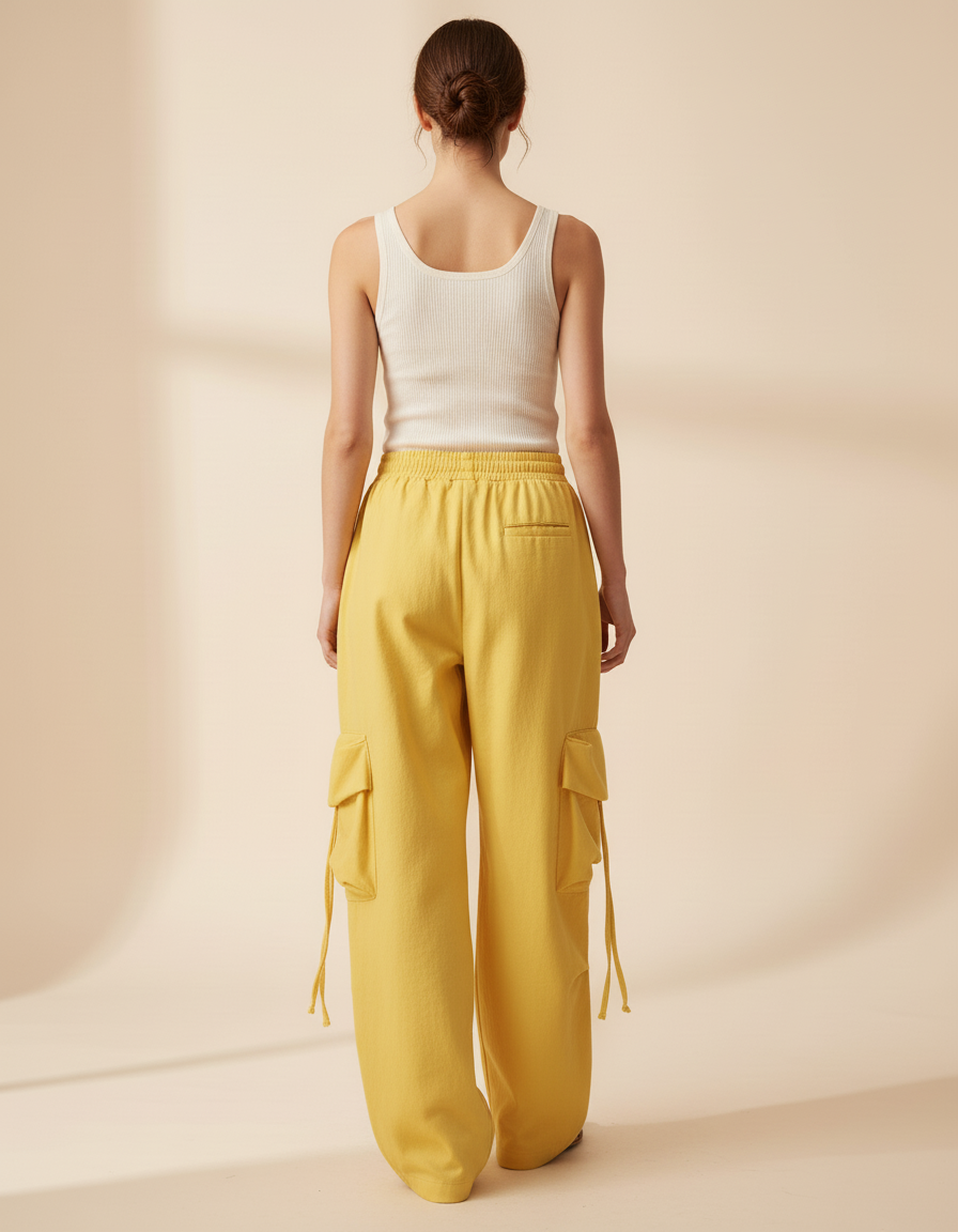 Pantalon Baggy Jaune Cargo Ample Décontracté Femme - Toile - vue 2