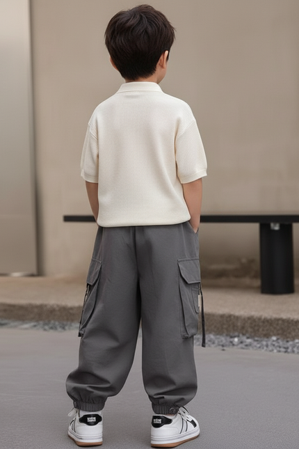 Pantalon Baggy Cargo Gris Ample Décontracté Garçon - Toile - vue 2