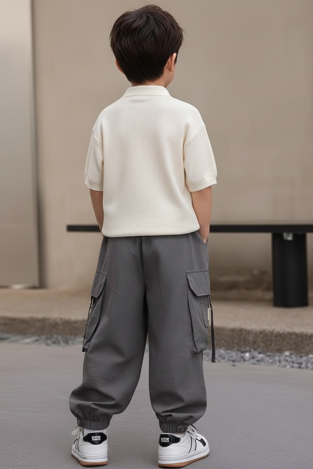 Pantalon Baggy Cargo Gris Ample Décontracté Garçon - Toile - vue 2
