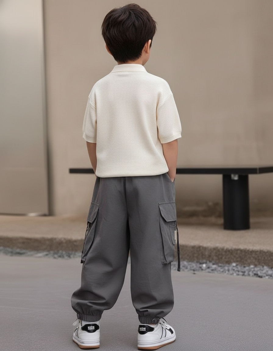 Pantalon Baggy Cargo Gris Ample Décontracté Garçon - Toile - vue 2