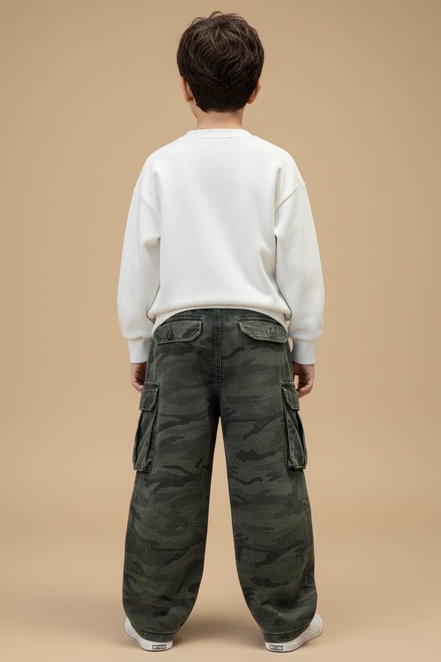 Pantalon Baggy Camouflage Cargo Ample Garçon Vert - Toile - vue 2