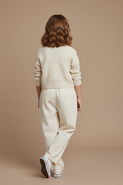 Pantalon Baggy Beige Lin Ample Cordon Confortable - vue 2