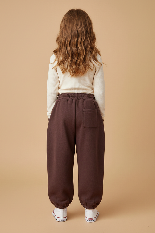 Pantalon Baggy Marron Molletonné Chaud Ample Enfant - vue 2