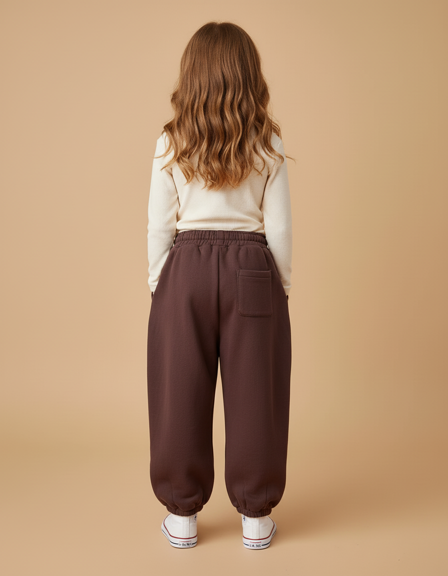 Pantalon Baggy Marron Molletonné Chaud Ample Enfant - vue 2