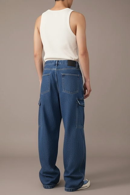 Pantalon Baggy Denim Bleu Ample Cargo Homme - Jean - vue 2