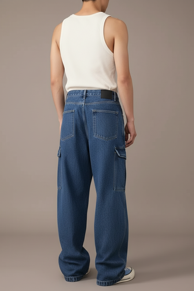 Pantalon Baggy Denim Bleu Ample Cargo Homme - Jean - vue 2