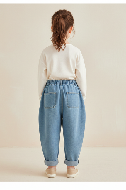 Pantalon Baggy Bleu Jean Ample Enfant Décontracté - vue 2