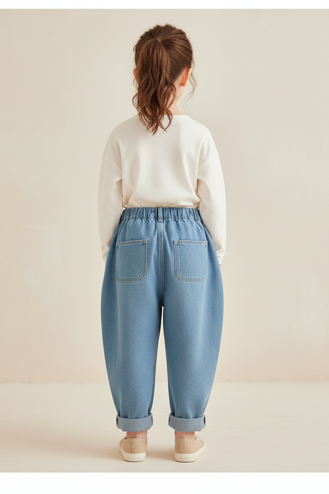 Pantalon Baggy Bleu Jean Ample Enfant Décontracté - vue 2