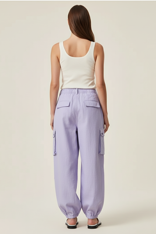 Pantalon Baggy Lilas Cargo Ample Décontracté Femme - Violet Coton - vue 2