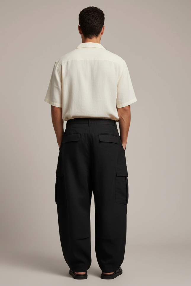Pantalon Baggy Noir Ample Cargo Décontracté Homme - Toile - vue 2