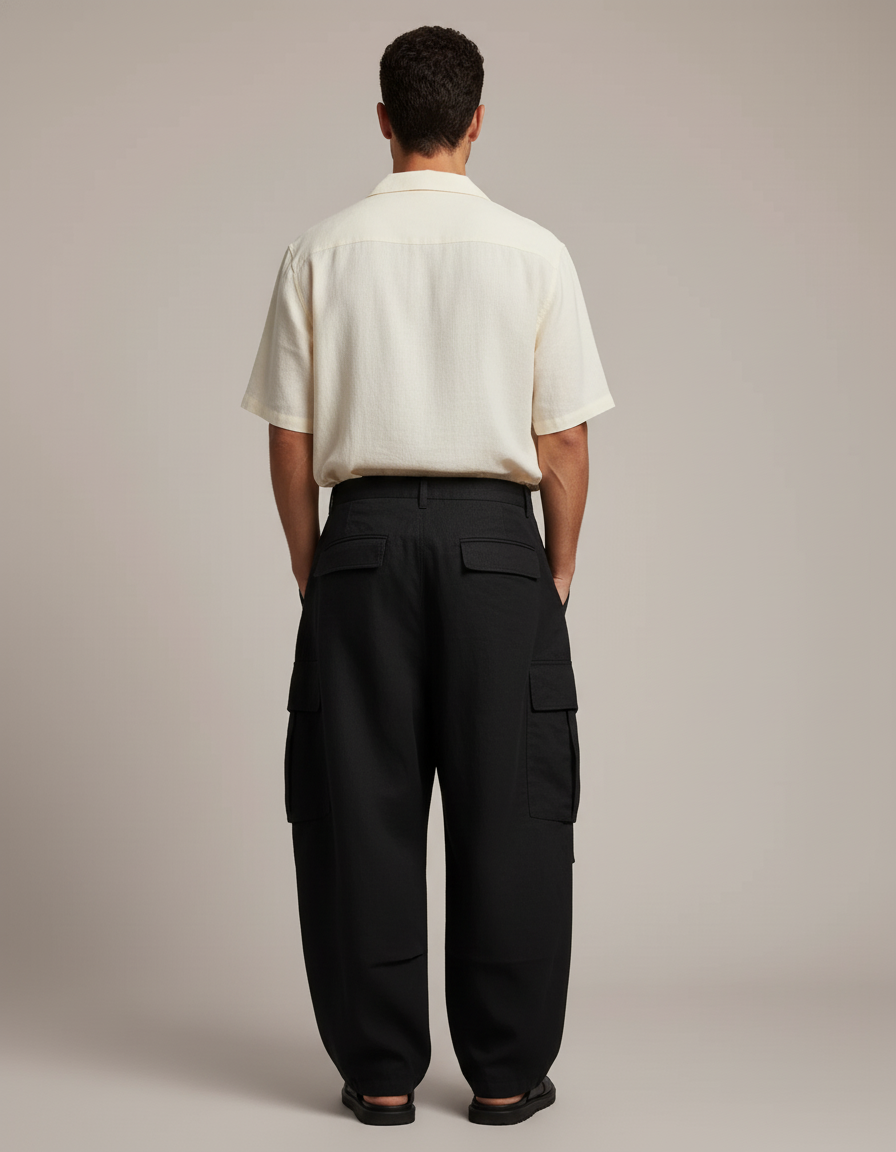 Pantalon Baggy Noir Ample Cargo Décontracté Homme - Toile - vue 2