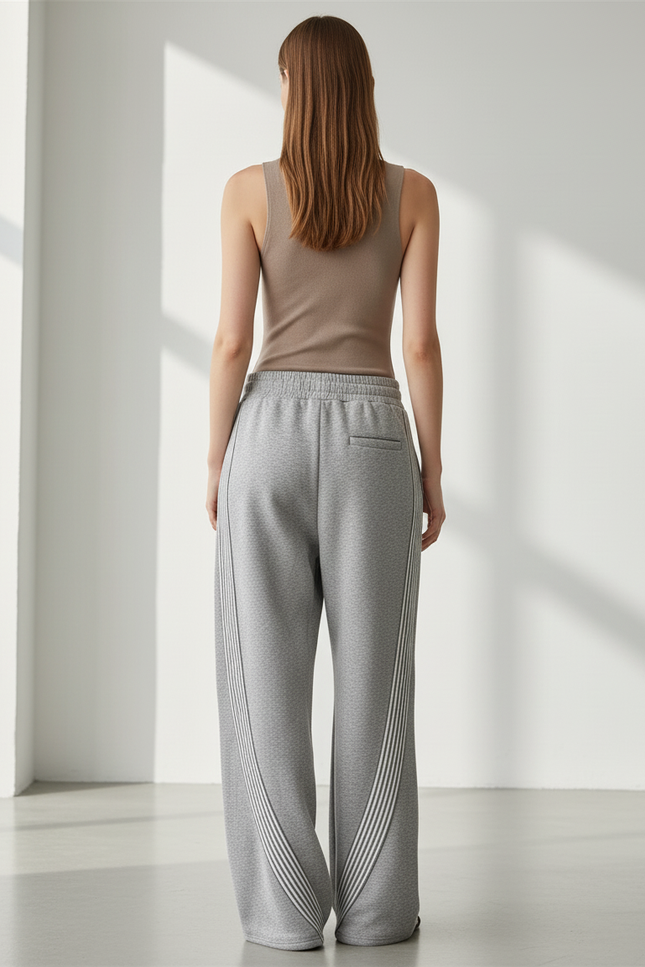 Pantalon Baggy Gris Ample Rayures Blanches Cordon - Molleton - vue 2