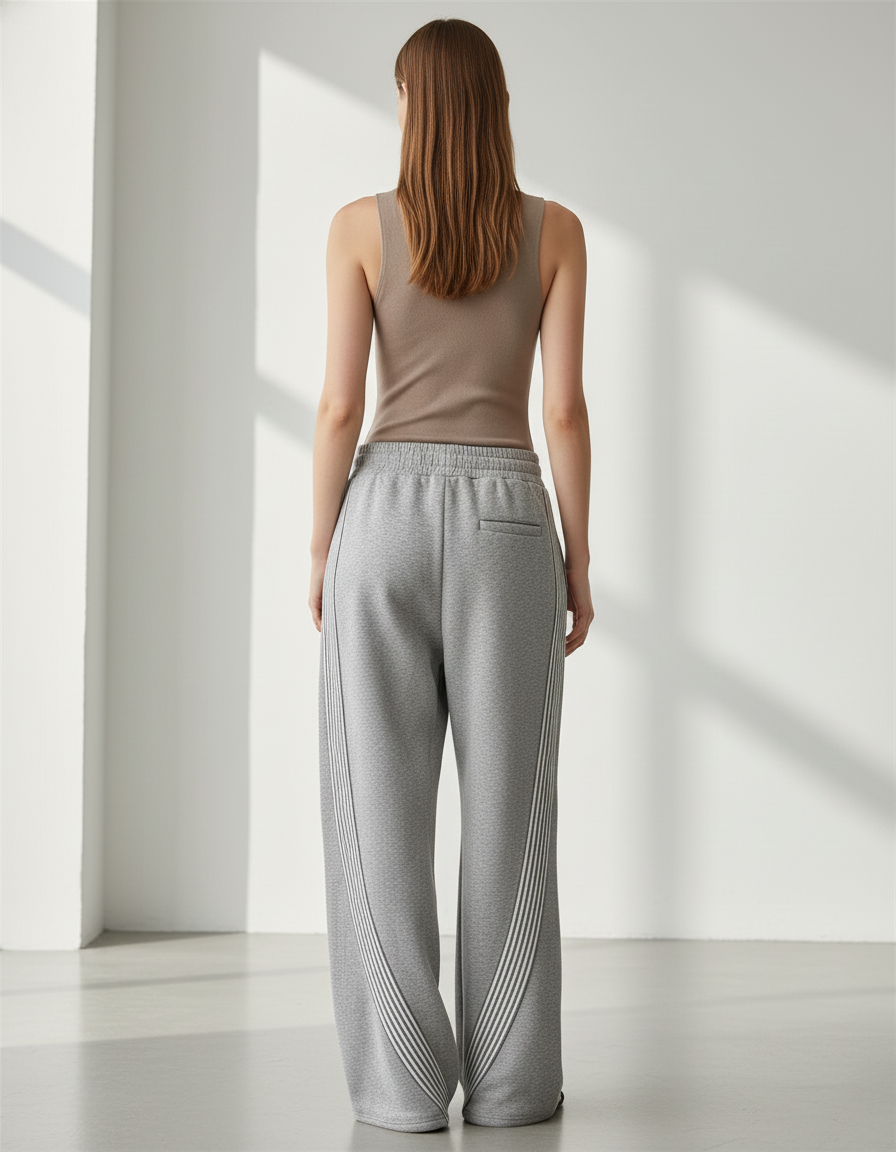 Pantalon Baggy Gris Ample Rayures Blanches Cordon - Molleton - vue 2