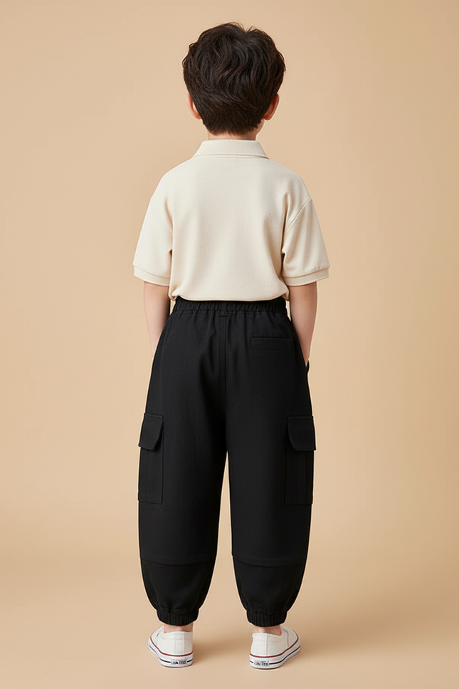 Pantalon Baggy Noir Coton Cargo Enfant Décontracté - vue 2