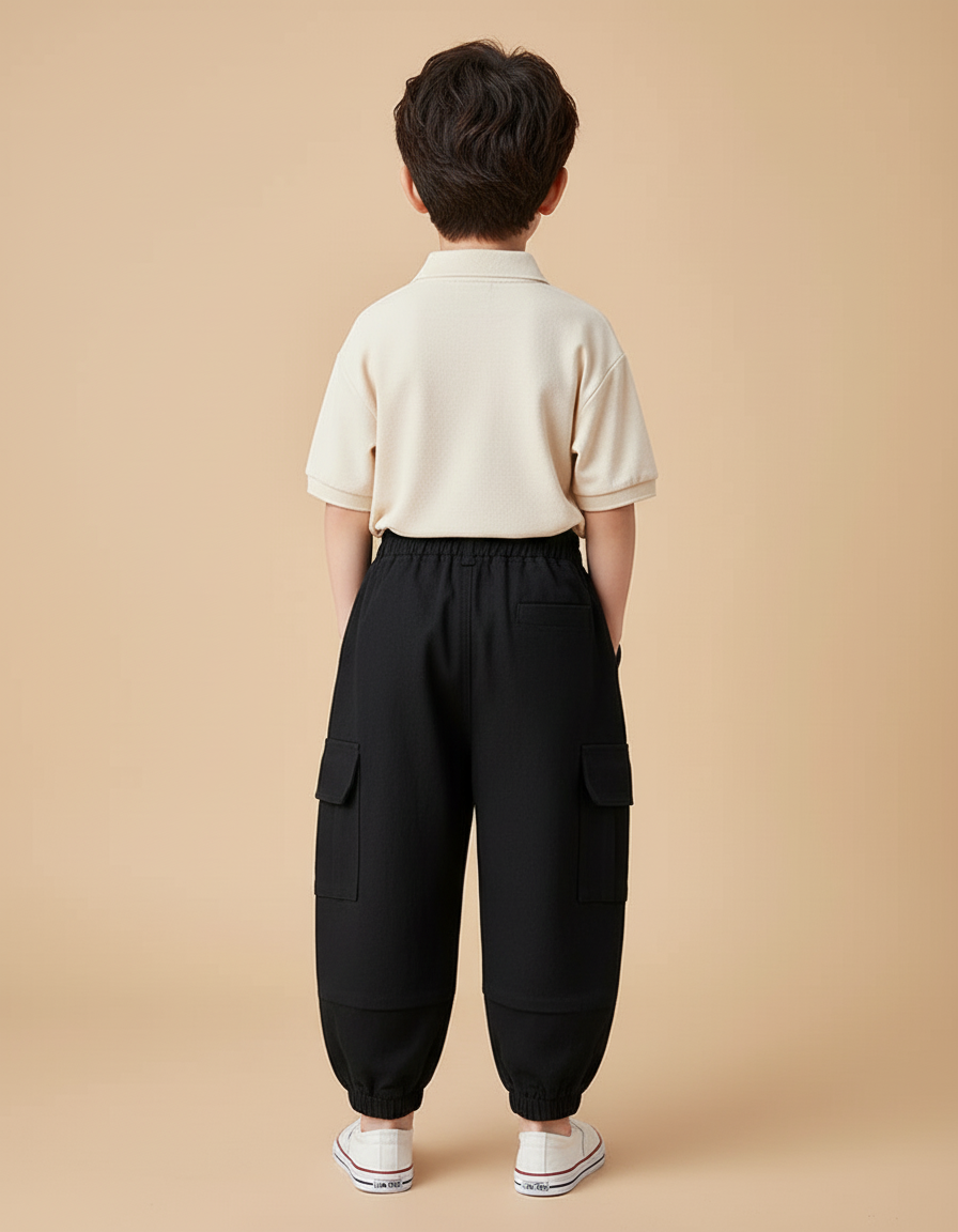 Pantalon Baggy Noir Coton Cargo Enfant Décontracté - vue 2