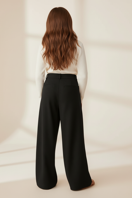Pantalon Baggy Noir Côtelé Ample Fluide Fille - Maille - vue 2