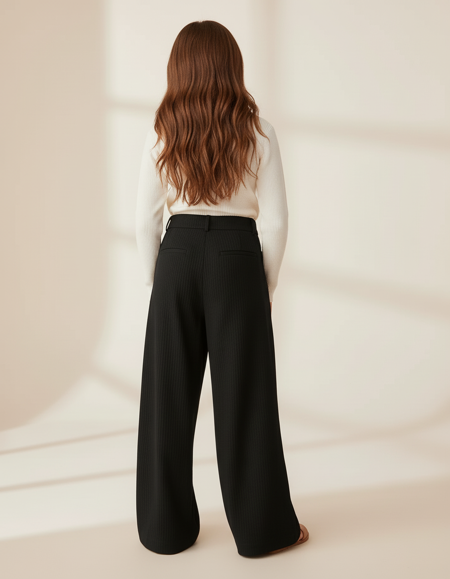 Pantalon Baggy Noir Côtelé Ample Fluide Fille - Maille - vue 2