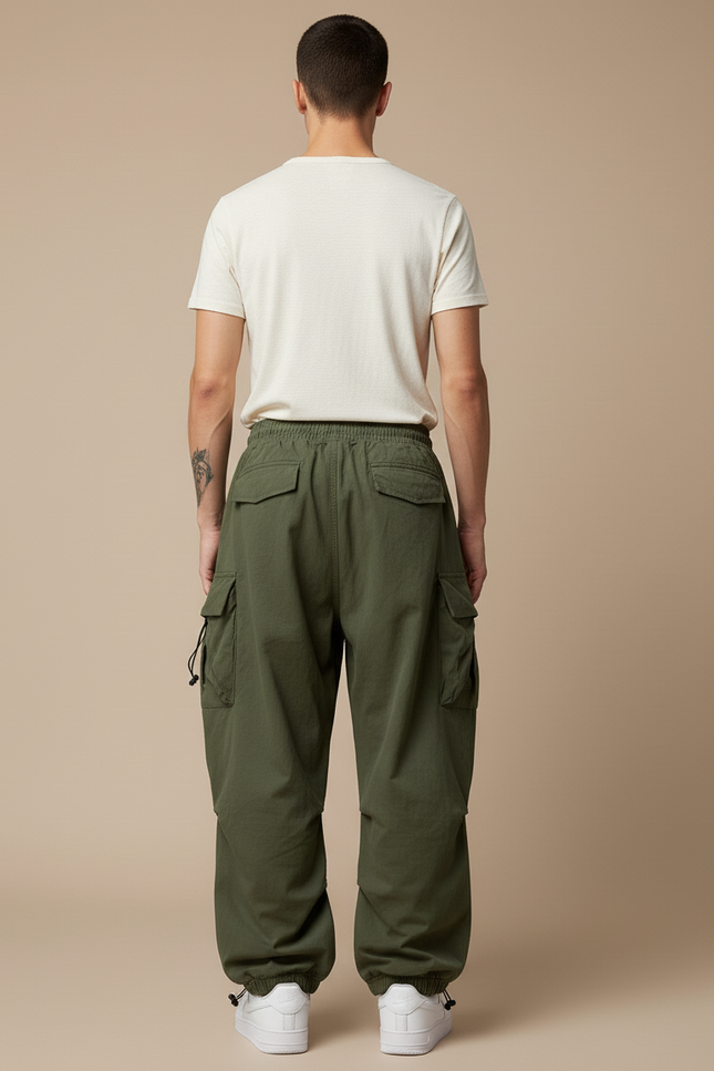 Pantalon Baggy Vert Kaki Ample Cargo Streetwear Homme - Toile - vue 2