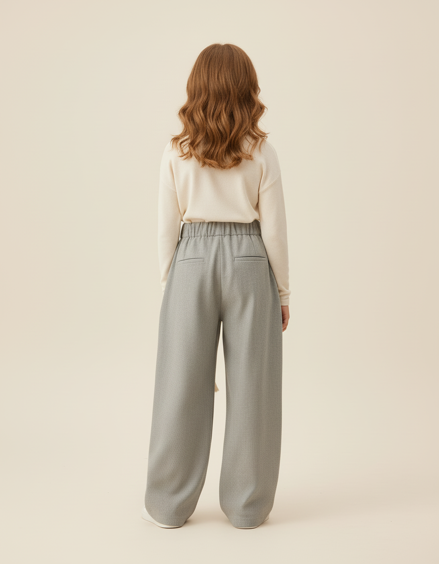 Pantalon Baggy Gris Ample Cordon Tressé Fille - Gabardine - vue 2