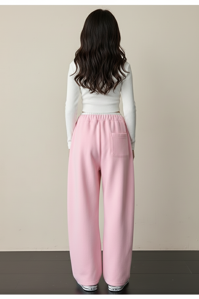 Pantalon Baggy Rose Ample Molletonné Cordon Fille - vue 2