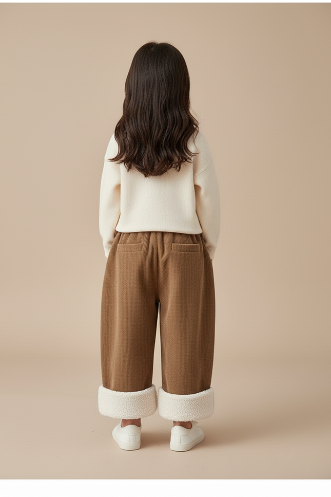 Pantalon Baggy Côtelé Marron Doublé Polaire Enfant - Cordé - vue 2