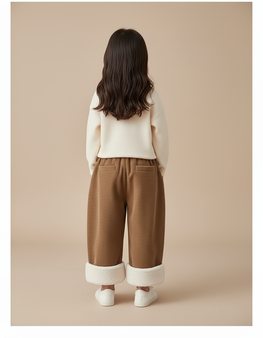 Pantalon Baggy Côtelé Marron Doublé Polaire Enfant - Cordé - vue 2