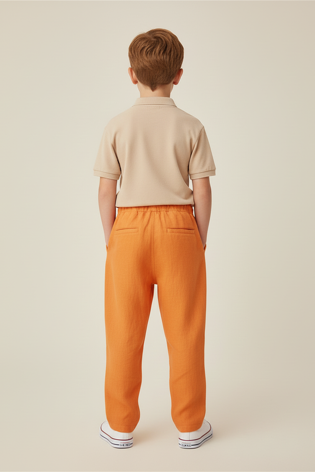 Pantalon Baggy Orange Imprimé Visage Ample Cordon - Lin - vue 2