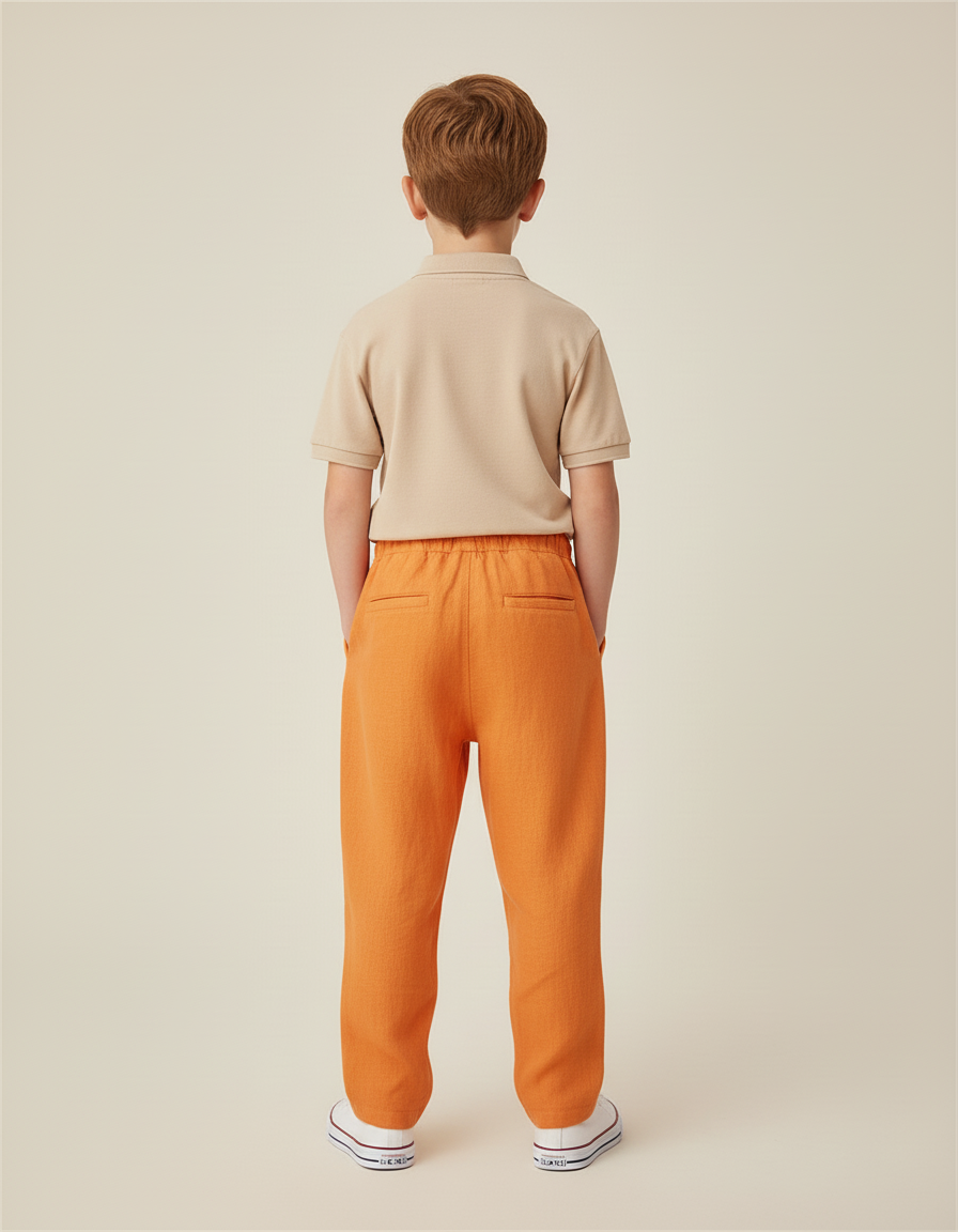 Pantalon Baggy Orange Imprimé Visage Ample Cordon - Lin - vue 2