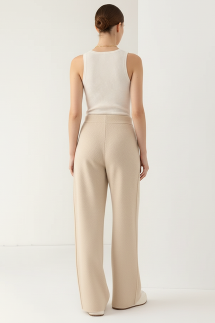 Pantalon Baggy Beige Laine Ample Tricoté Élégant - vue 2