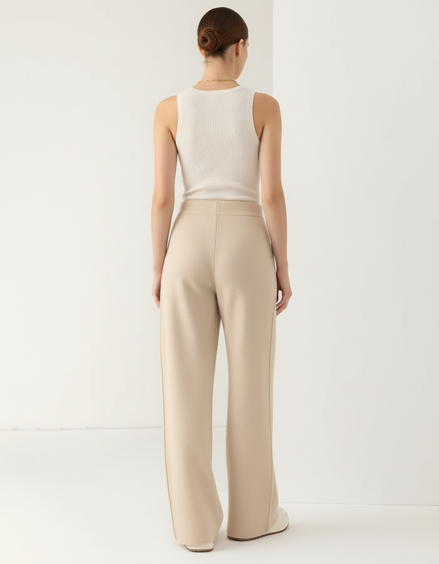 Pantalon Baggy Beige Laine Ample Tricoté Élégant - vue 2
