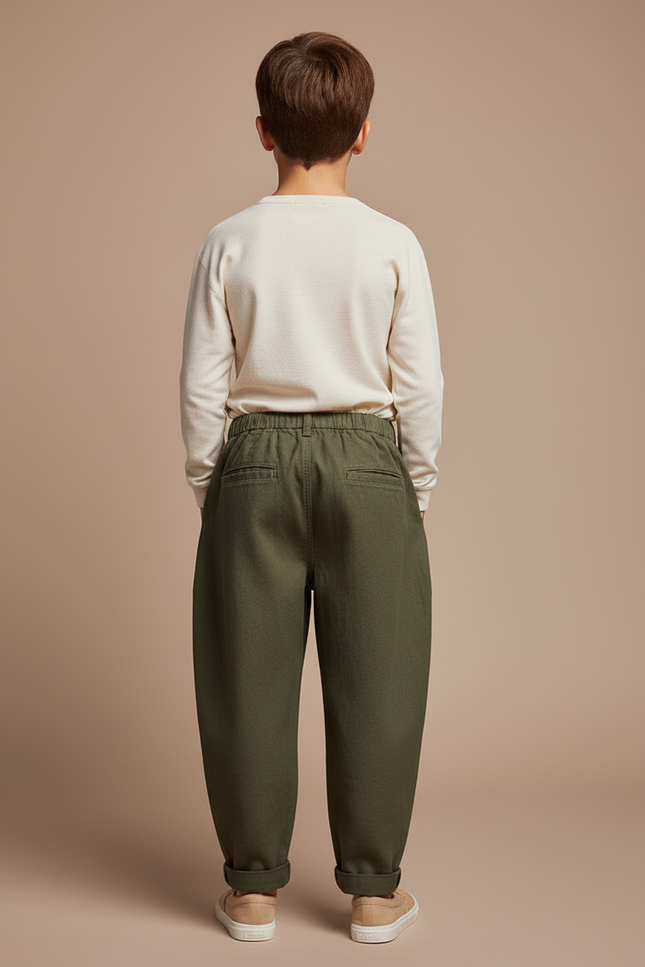 Pantalon Baggy Vert Kaki Coton Ample Enfant - vue 2