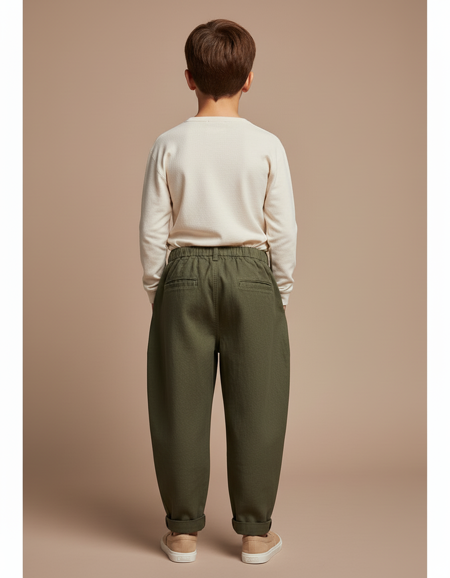 Pantalon Baggy Vert Kaki Coton Ample Enfant - vue 2