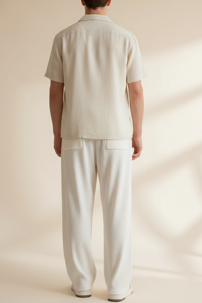 Pantalon Baggy Côtelé Ample Blanc Décontracté Homme - Cordé - vue 2