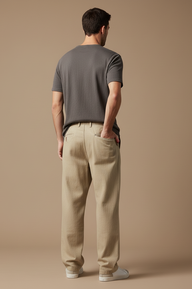 Pantalon Baggy Beige Coton Ample Décontracté Homme - vue 2