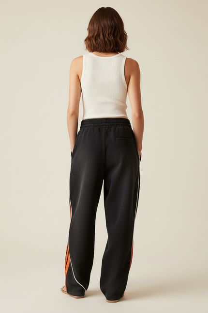 Pantalon Baggy Noir Rayures Orange Ample Sport - Molleton - vue 2
