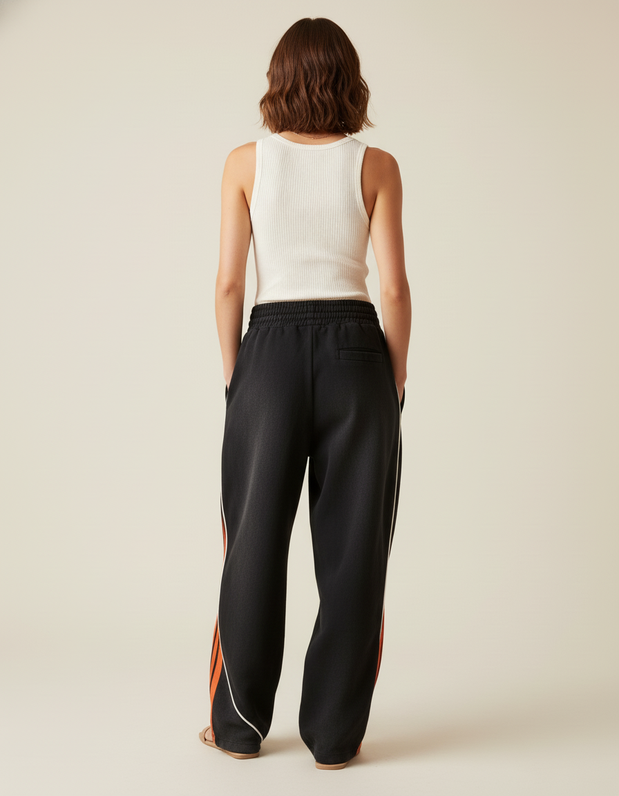 Pantalon Baggy Noir Rayures Orange Ample Sport - Molleton - vue 2