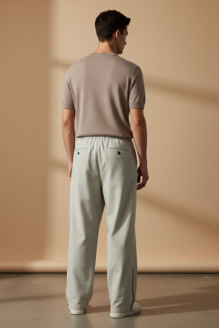 Pantalon Baggy Homme Gris Clair Ample Décontracté Fluide - Lin - vue 2