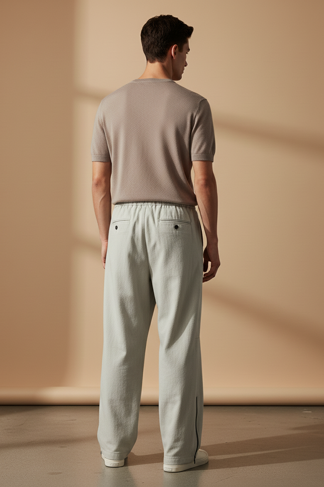 Pantalon Baggy Homme Gris Clair Ample Décontracté Fluide - Lin - vue 2