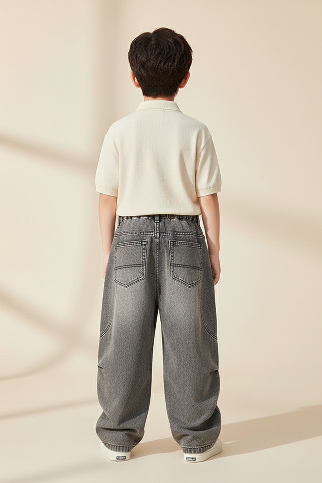 Pantalon Baggy Gris Délavé Ample Décontracté Enfant - Jean - vue 2