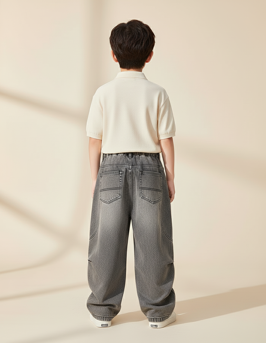 Pantalon Baggy Gris Délavé Ample Décontracté Enfant - Jean - vue 2