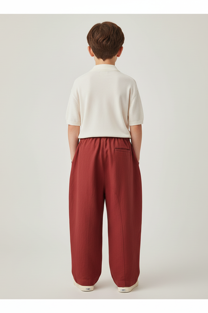 Pantalon Baggy Rouge Brique Ample Lin Enfant Confortable - Bordeaux - vue 2